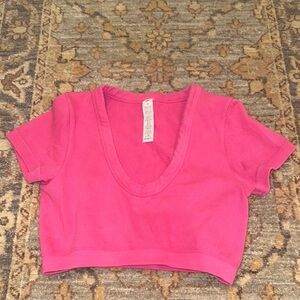 All Ribbed Women's Crop Top in Flamingo Pink Size M